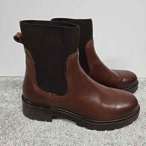 Bootlegger Leather Knit Ribbed Chelsea Boots Brown Women’s Size 39/ US 8